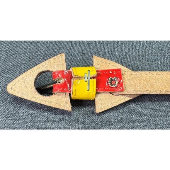 Vintage Post Modern Memphis Style Red Patton Leather Belt Size- XS/ S - Picture 5 of 10